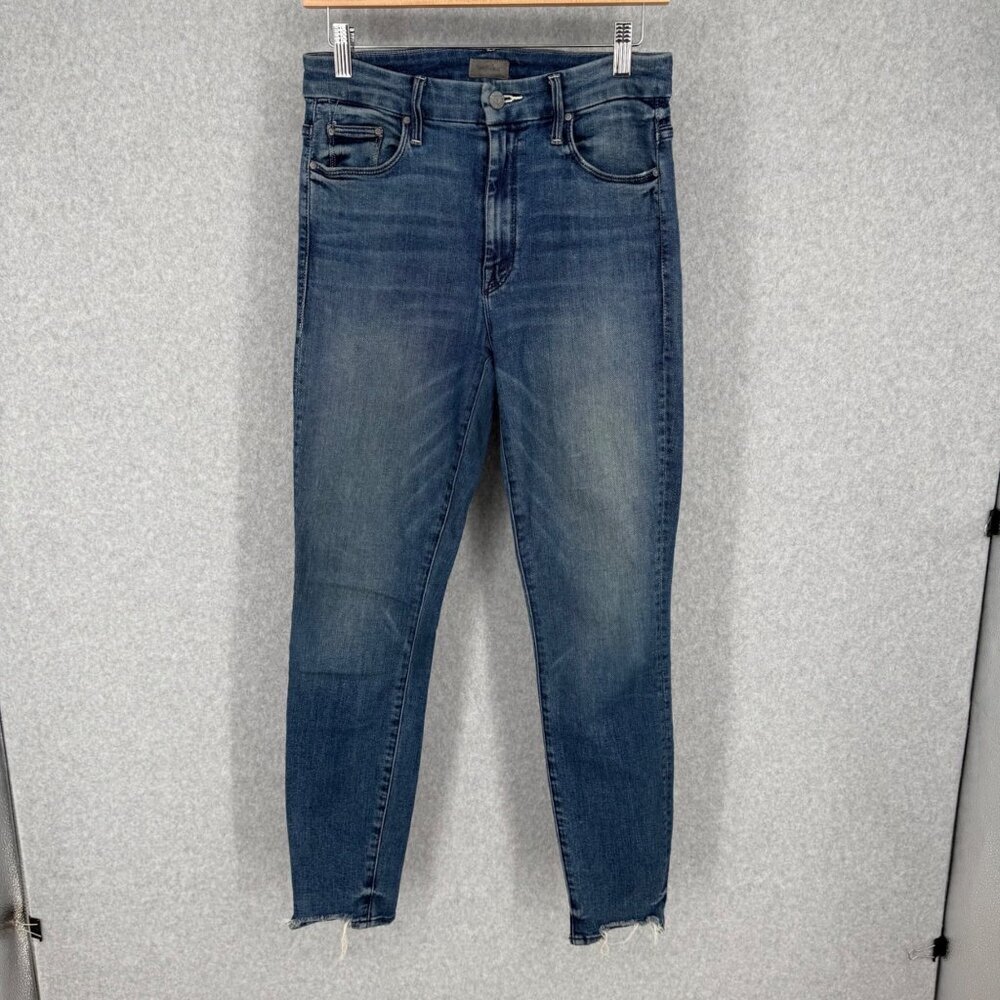 Mother Womens Looker High Waisted Ankle Chew Jeans Size 27 Med Wash Ankle Fray
